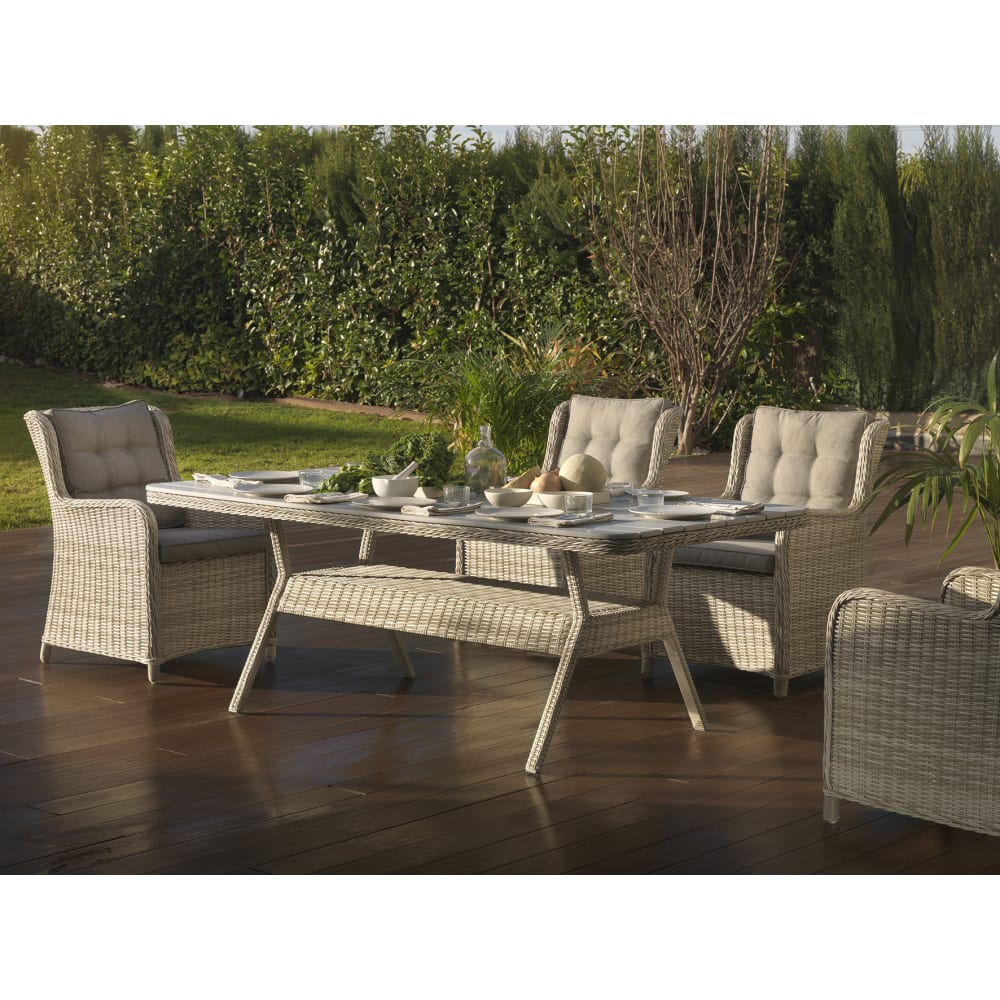 Wick - Fauteuil en aluminium et fibre marron clair et coussins marron clair