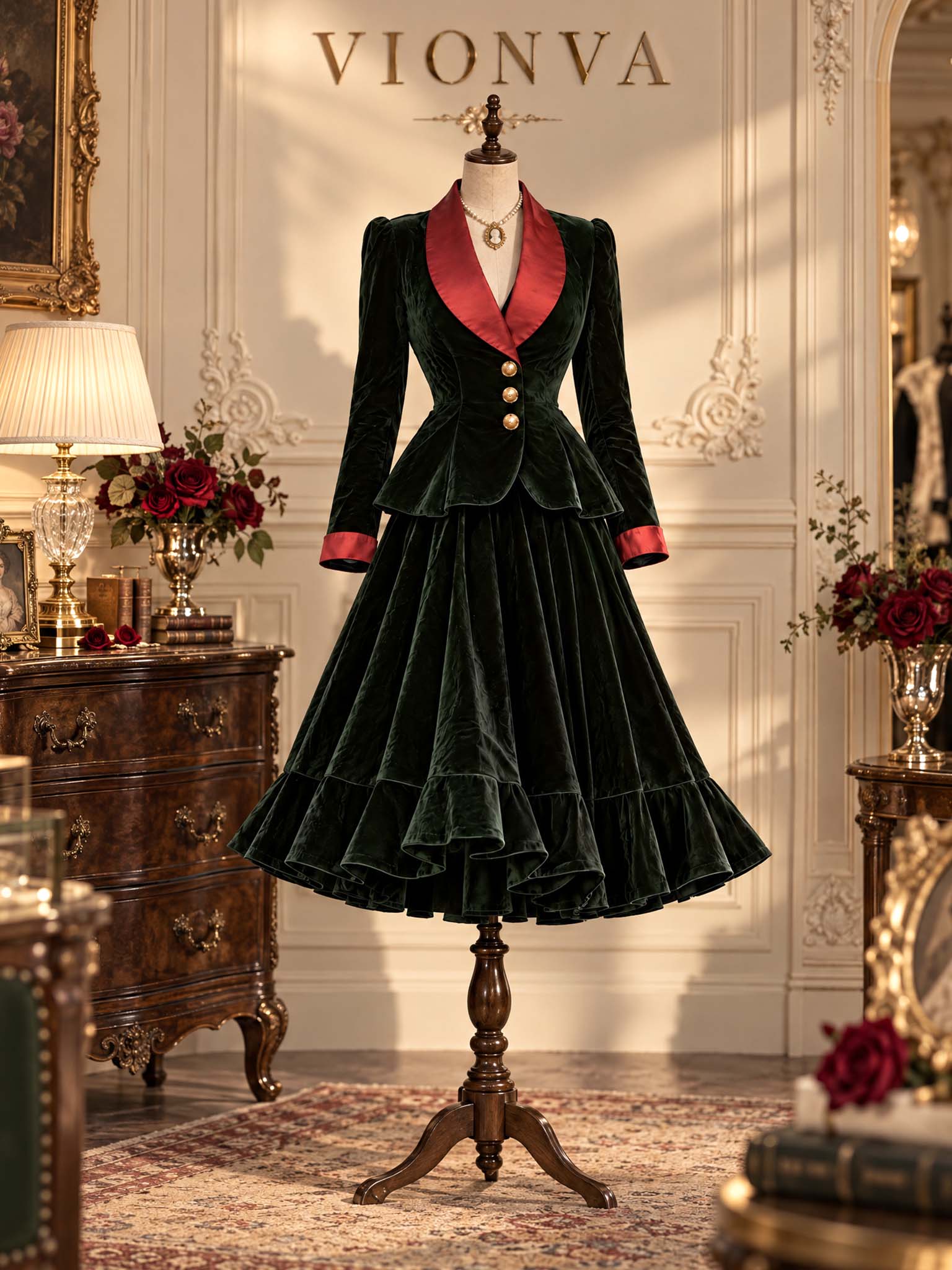 Victorian Velvet Ruffle Midi Skirt - jugjet