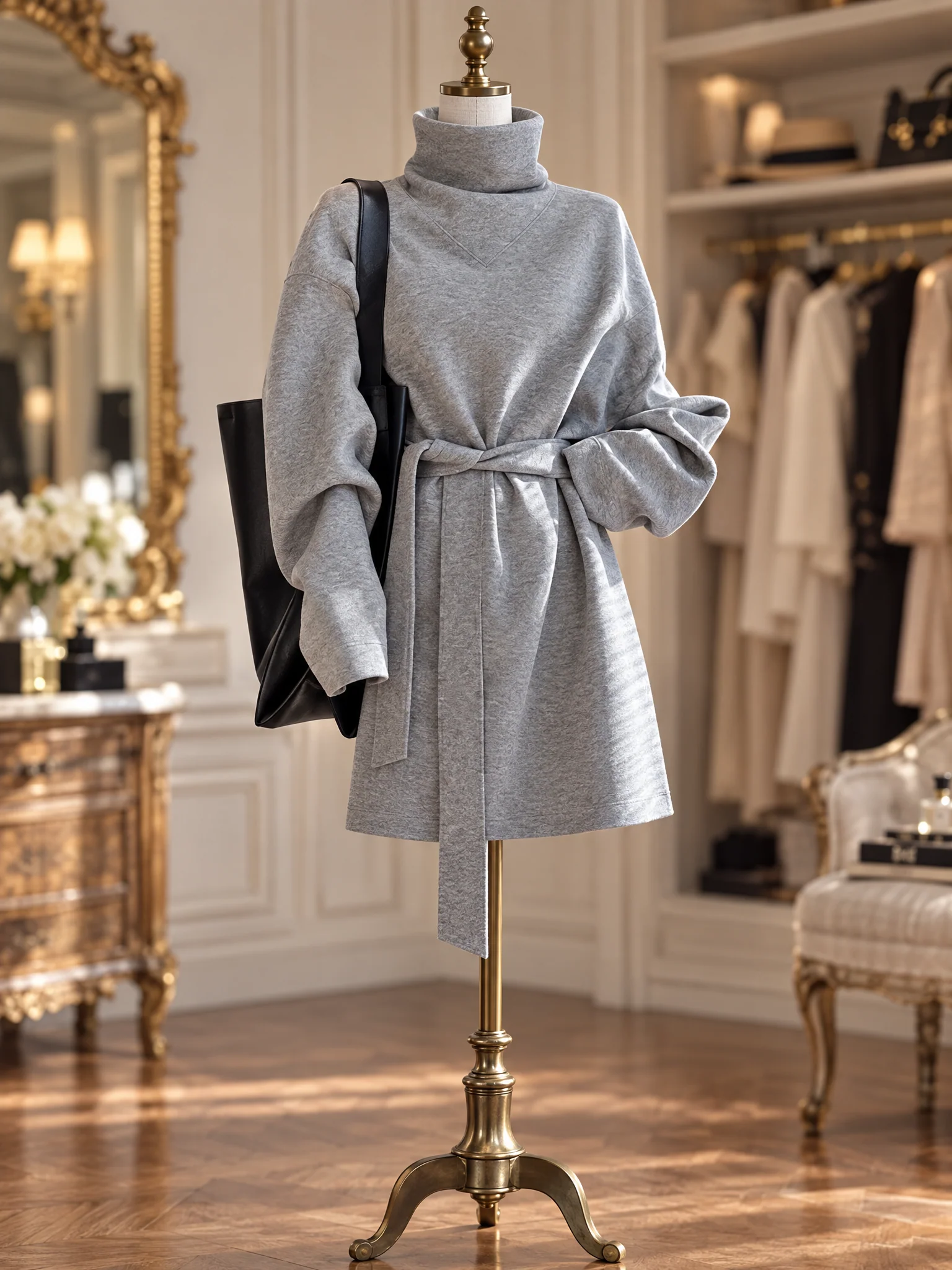 High Neck Oversized Silhouette Two-Way Wear Mini Dress - jugjet