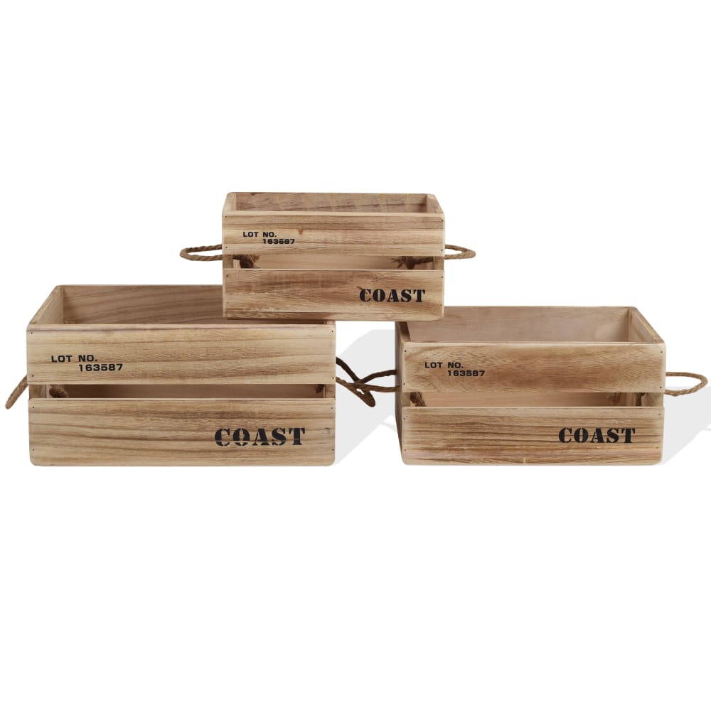 Natural - Lot de 3 paniers de rangement effet rustique en paulownia bruns