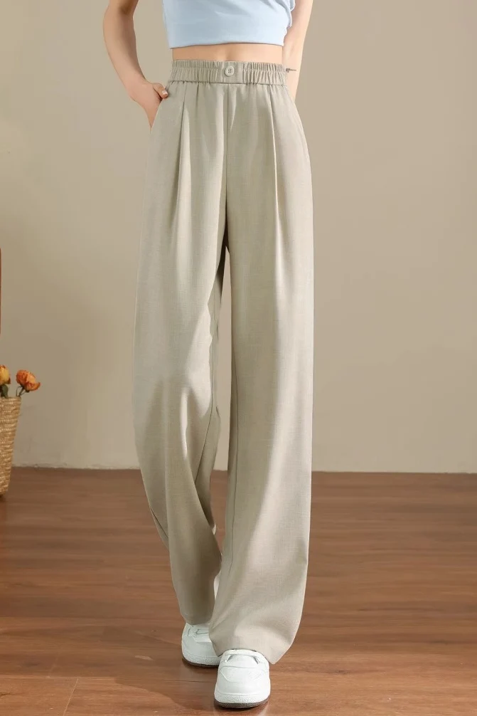 Commuter Half Elastic Pleated High Waist Wide Leg Pants - gazingly