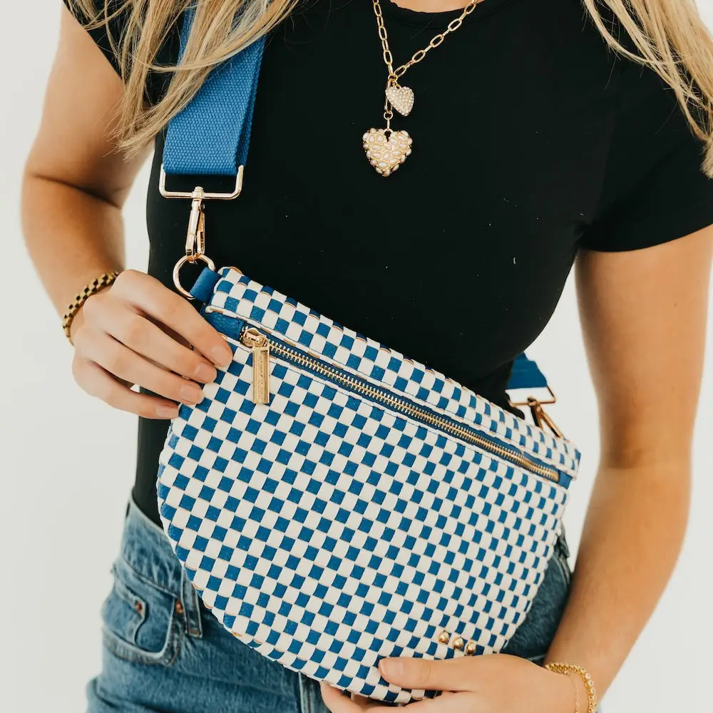 Woven Bum Bag - Blue & White Check