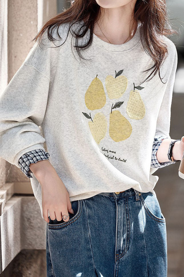 Casual Fruit Print & Plaid Paneled Pullover Hoodie - gazingly