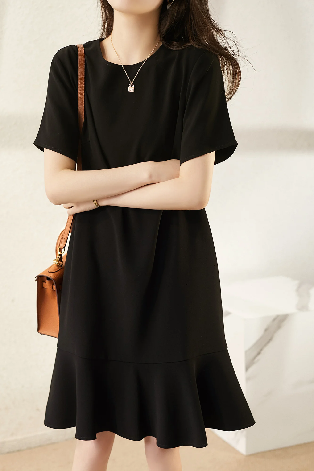 Simple Short Sleeve Mermaid Dress - gazingly
