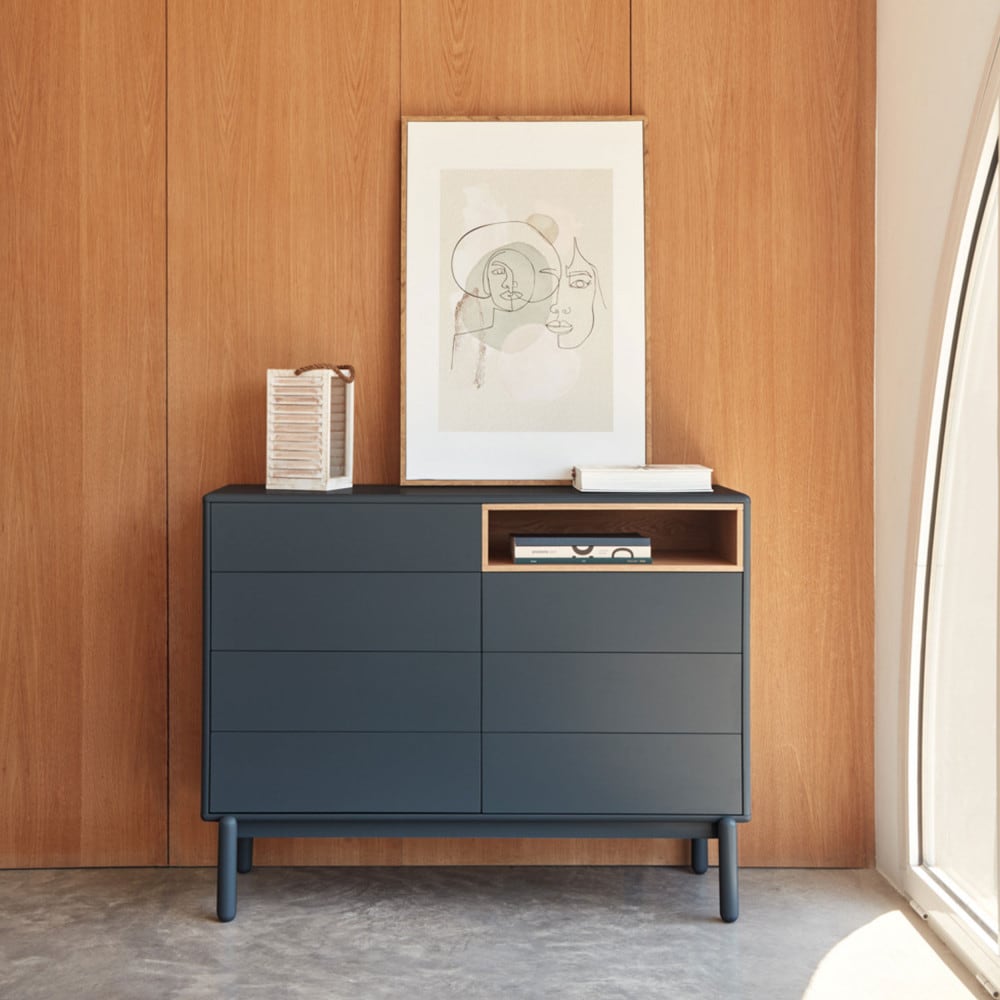 Corvo - Commode 7 tiroirs 1 niche en bois l120xh90cm - gris anthracite