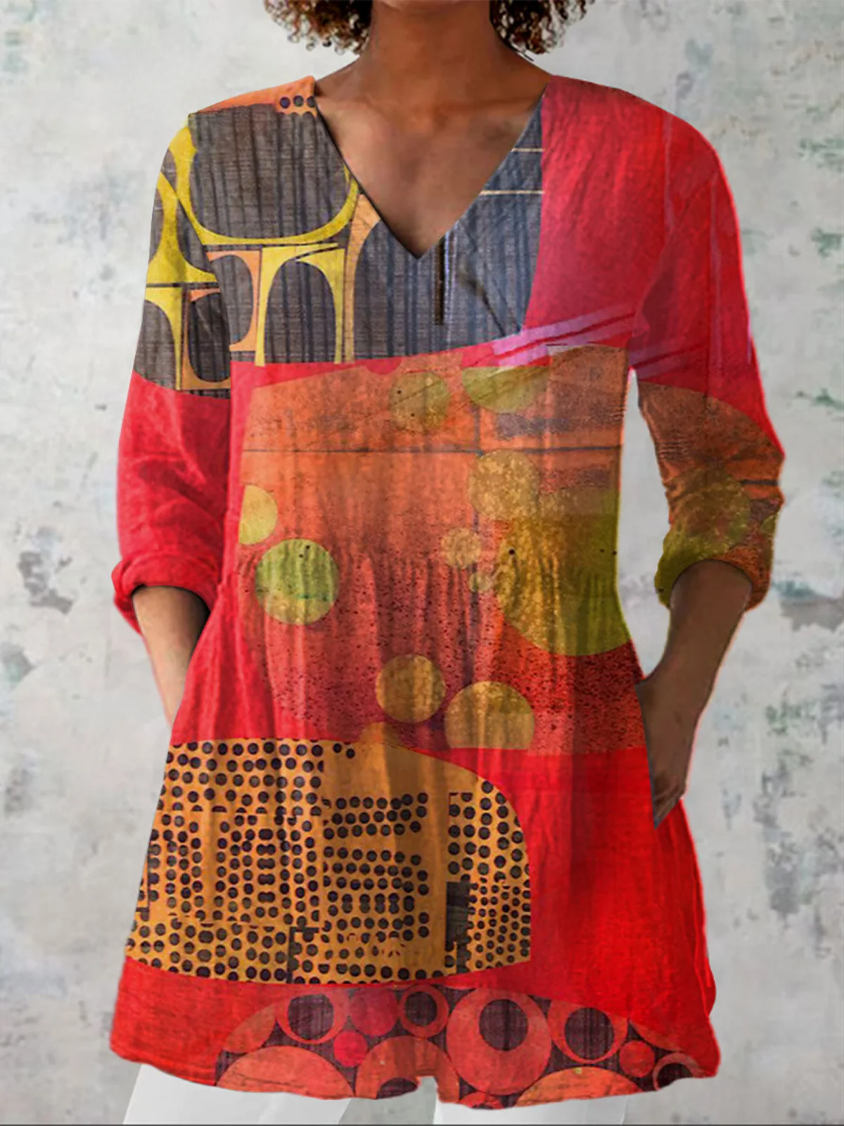 Lucie  Long Blouse with V-Neck
