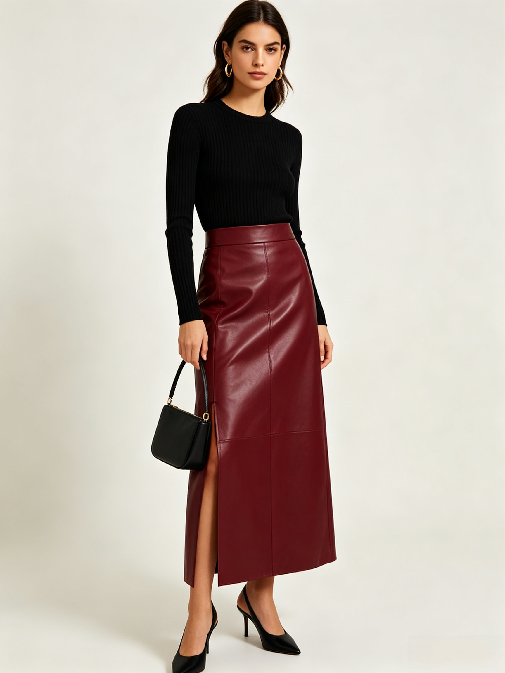 PU Leather Slit Skirt