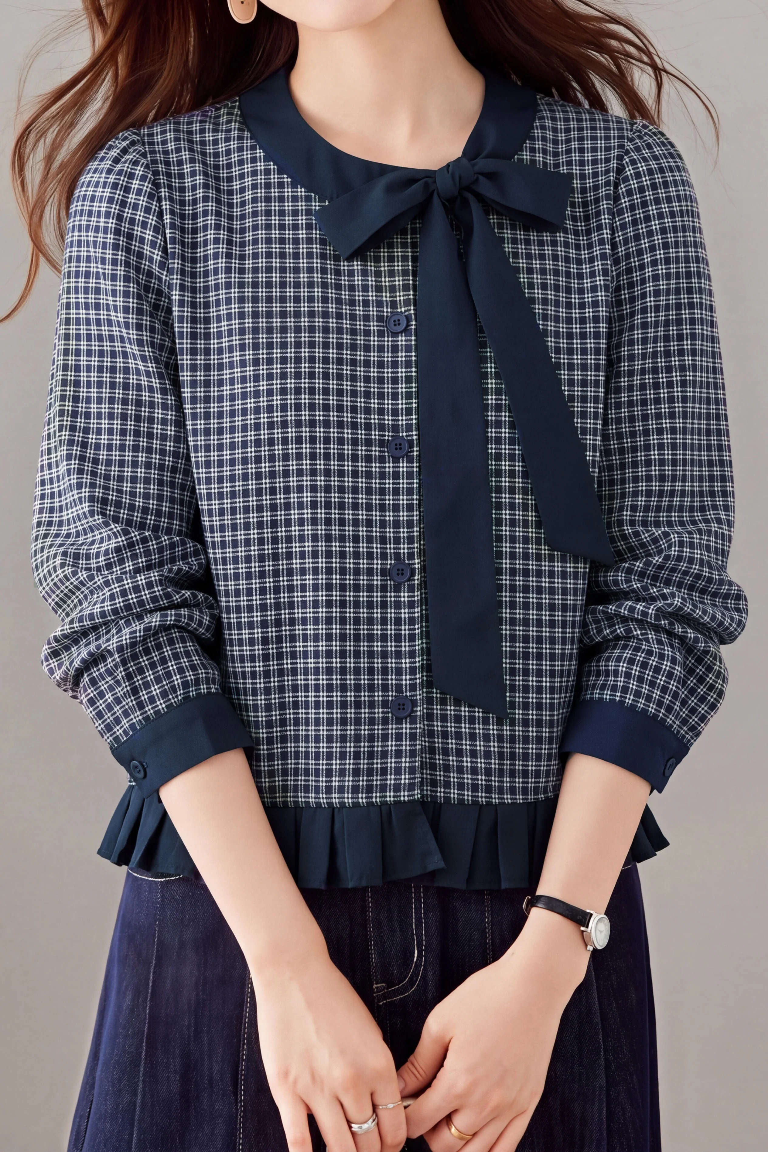 Vintage Plaid Spliced Tie Shirt - gazingly