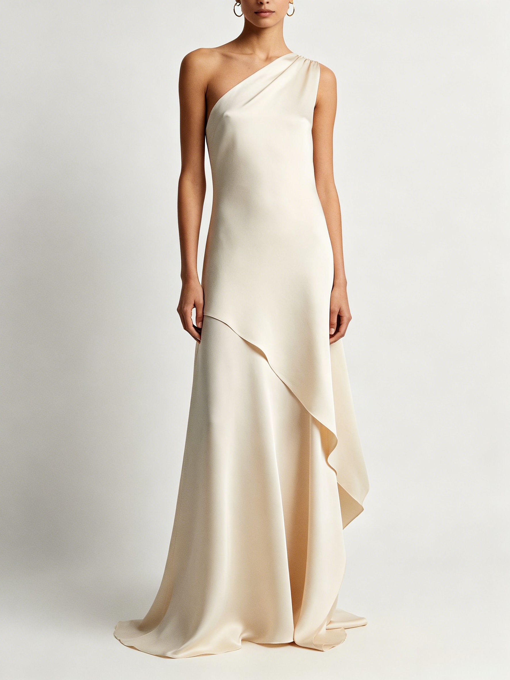 One Shoulder Asymmetric Hem Maxi Dress