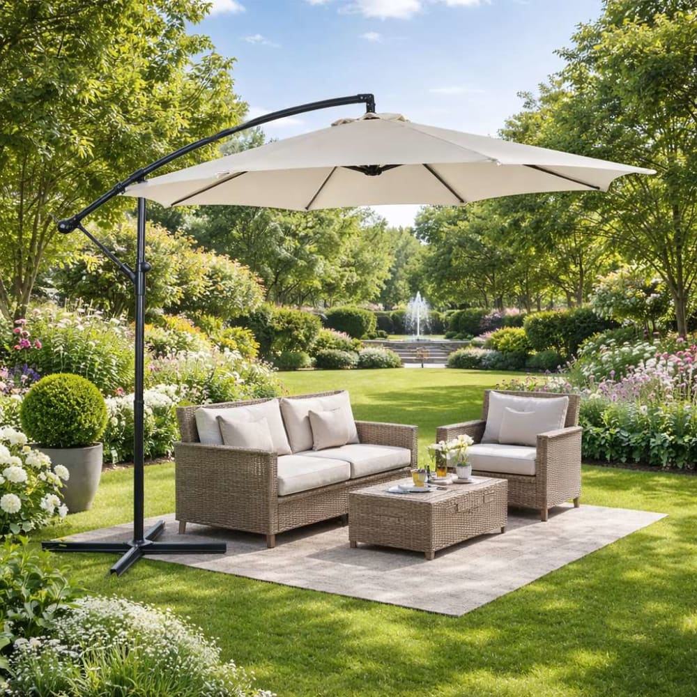 Sunlla - Parasol en acier beige 300x350x250 cm uv 50+ et rotation à 360°