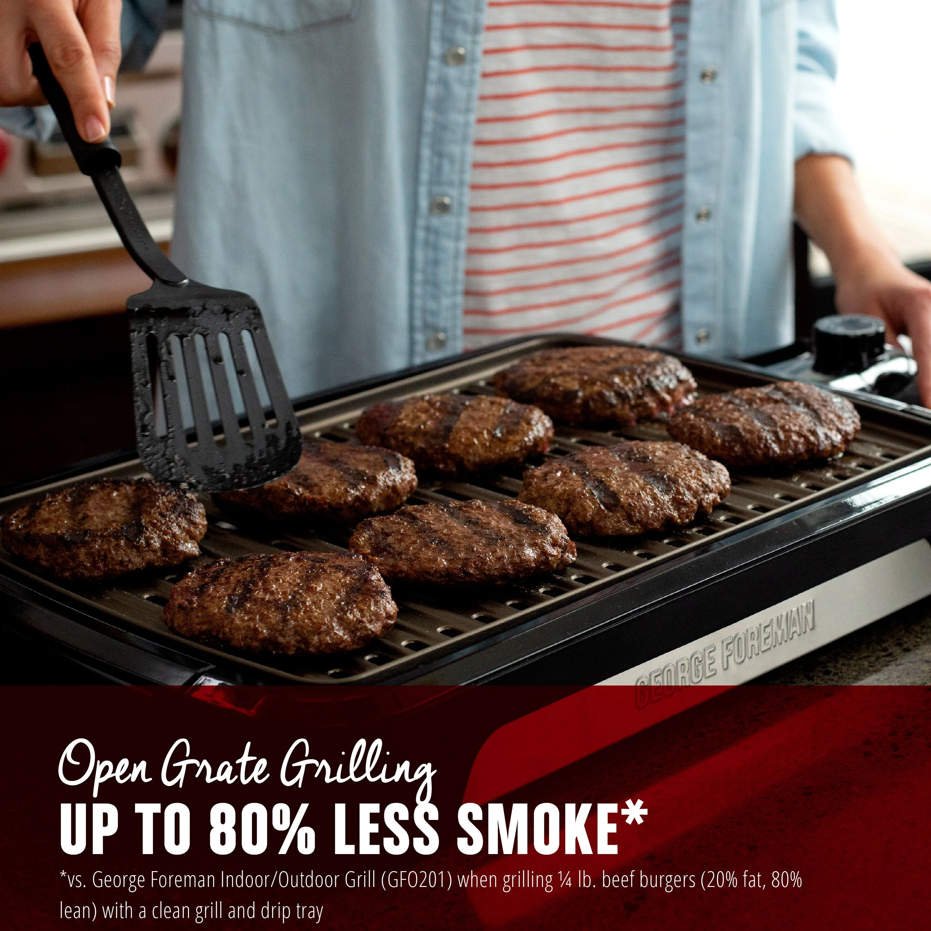 Foreman Party Size Open Grate Smokeless Grill, Black, GFS0172SB