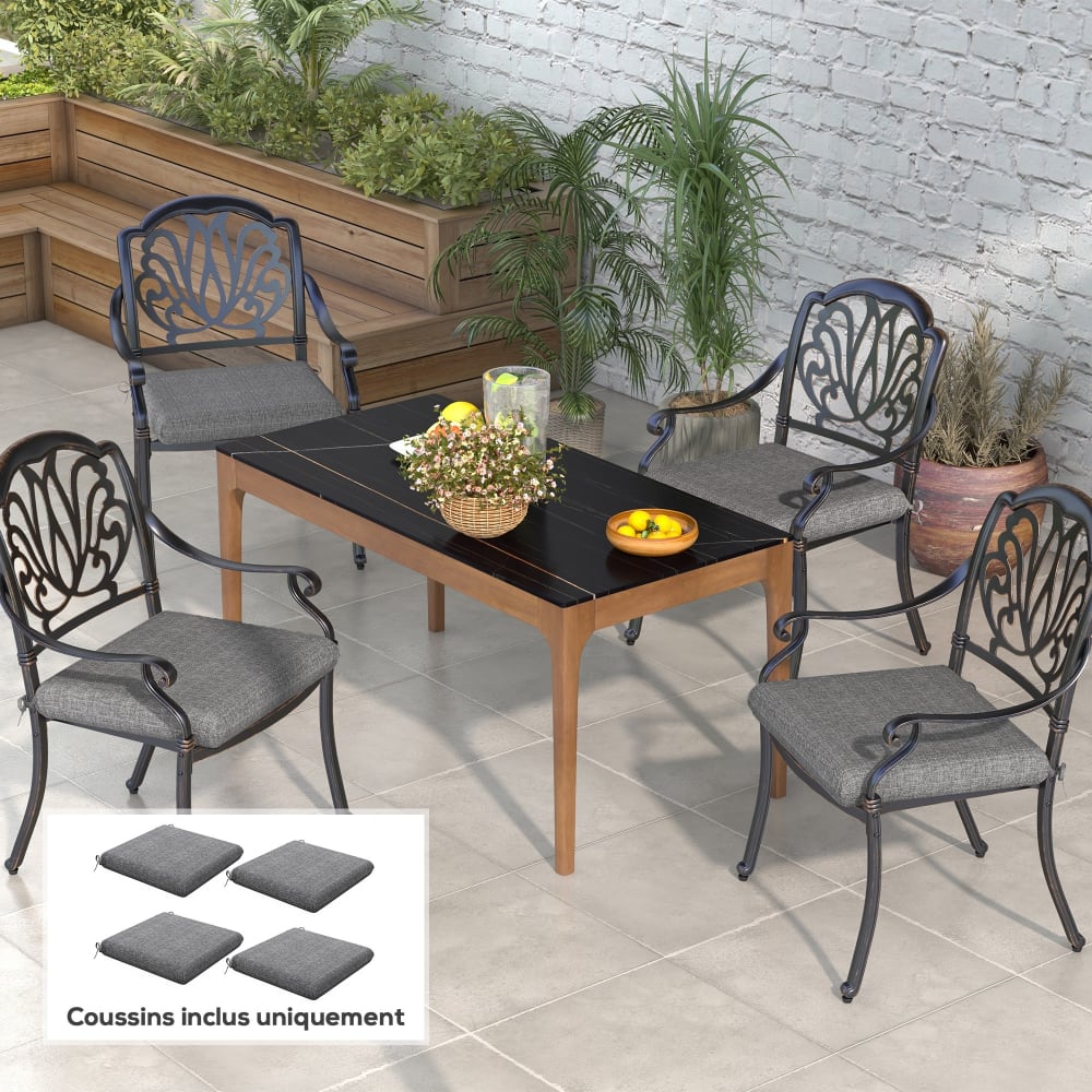 Outsunny - Lot de 4 coussins de chaise 47x47 cm rembourrage épais gris