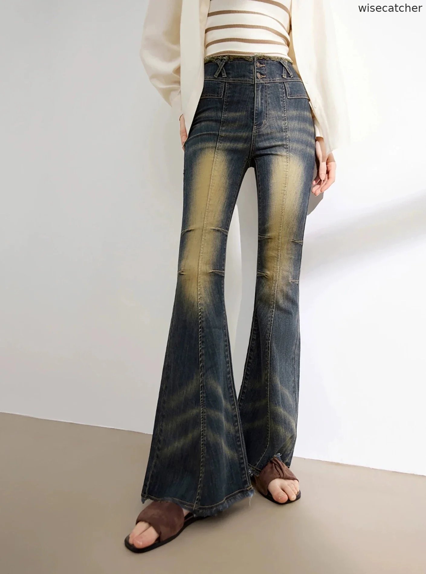 Retro Bootcut Jeans Raw Pants - jugjet