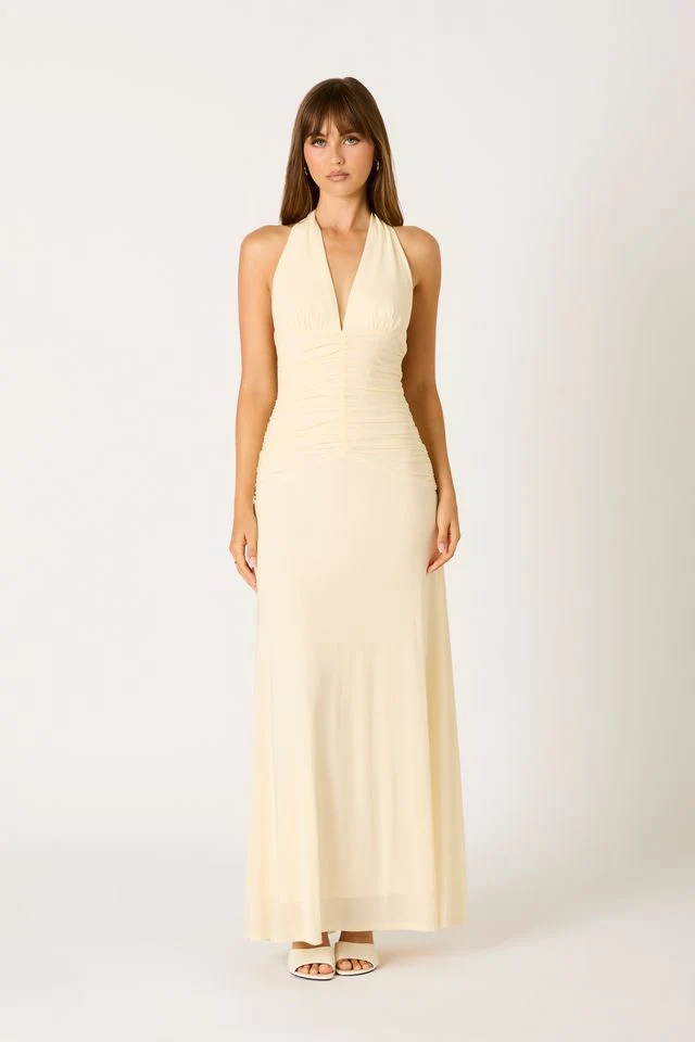 Ruched Halter Maxi Dress - guttulla