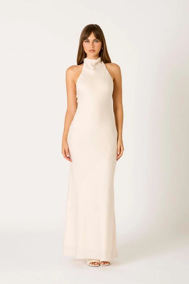 Open Back Halter Maxi Dress - guttulla