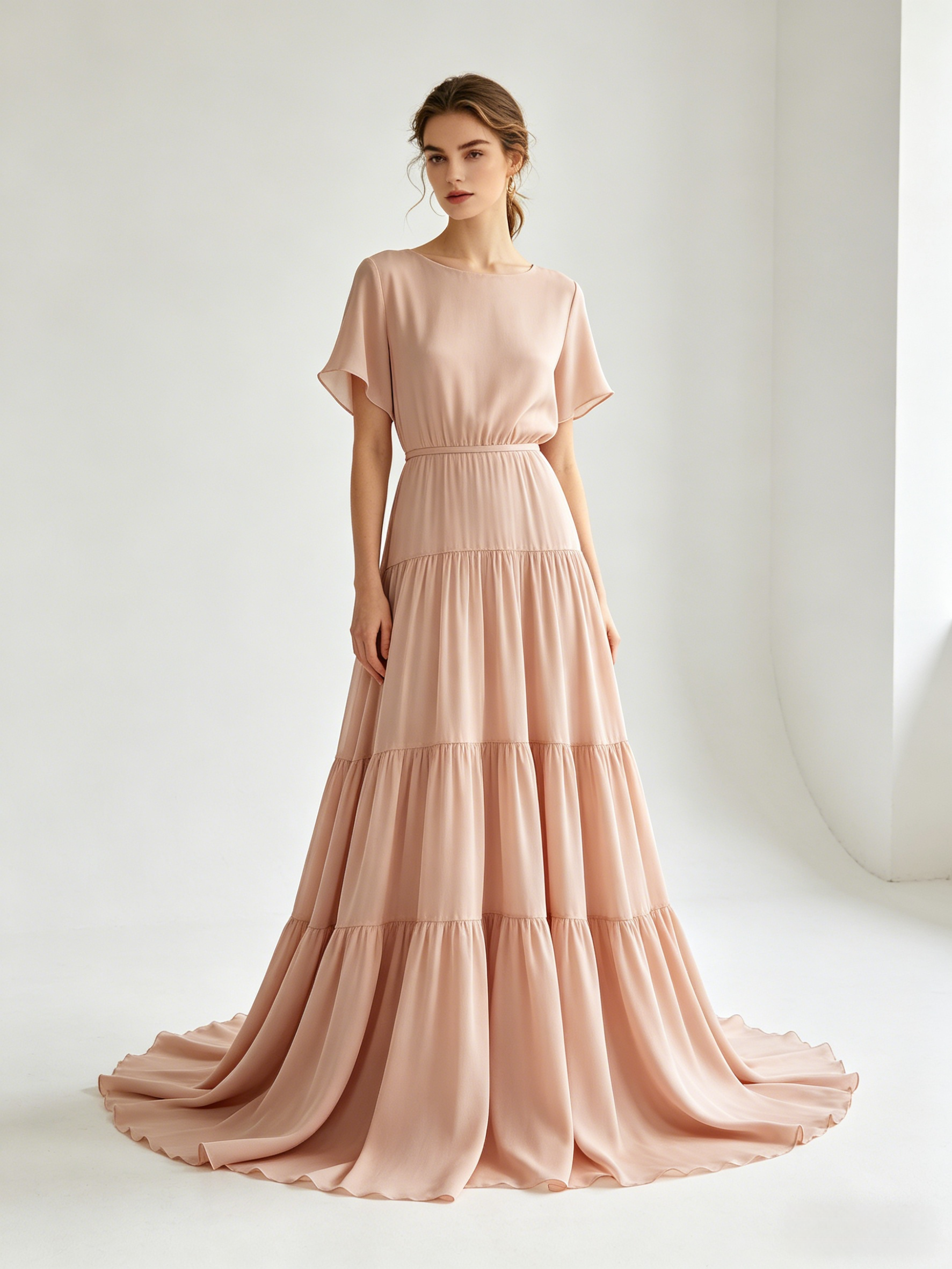 Sweetness Nude Short Sleeve Tiered Maxi Dress