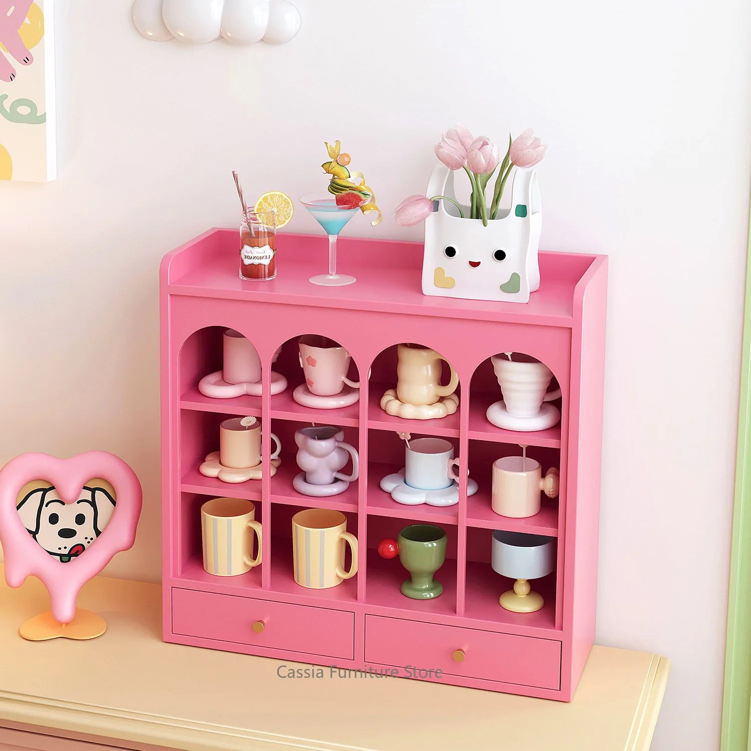 Chic Pink Dustproof Display Cabinet