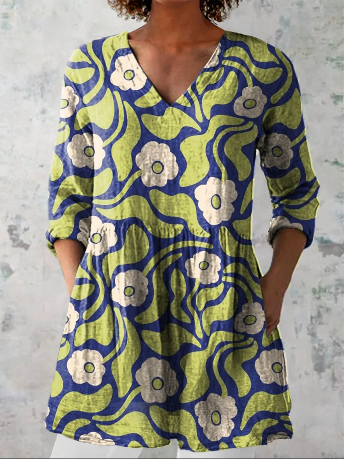 Elodie  Long Blouse with V-Neck