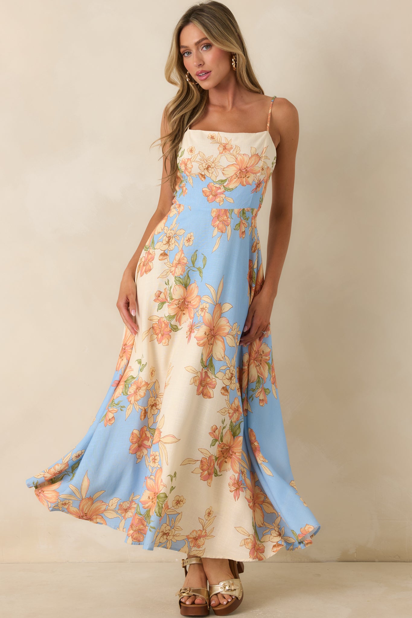 What a Lovely Thought Light Blue & Ivory Floral Maxi Dress - gazingly