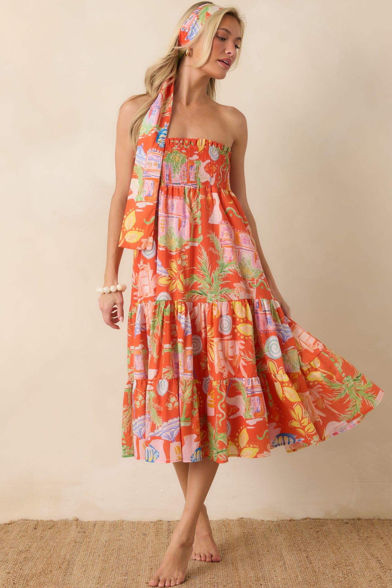 Orange Multi Cotton Convertible Skirt Dress - gazingly
