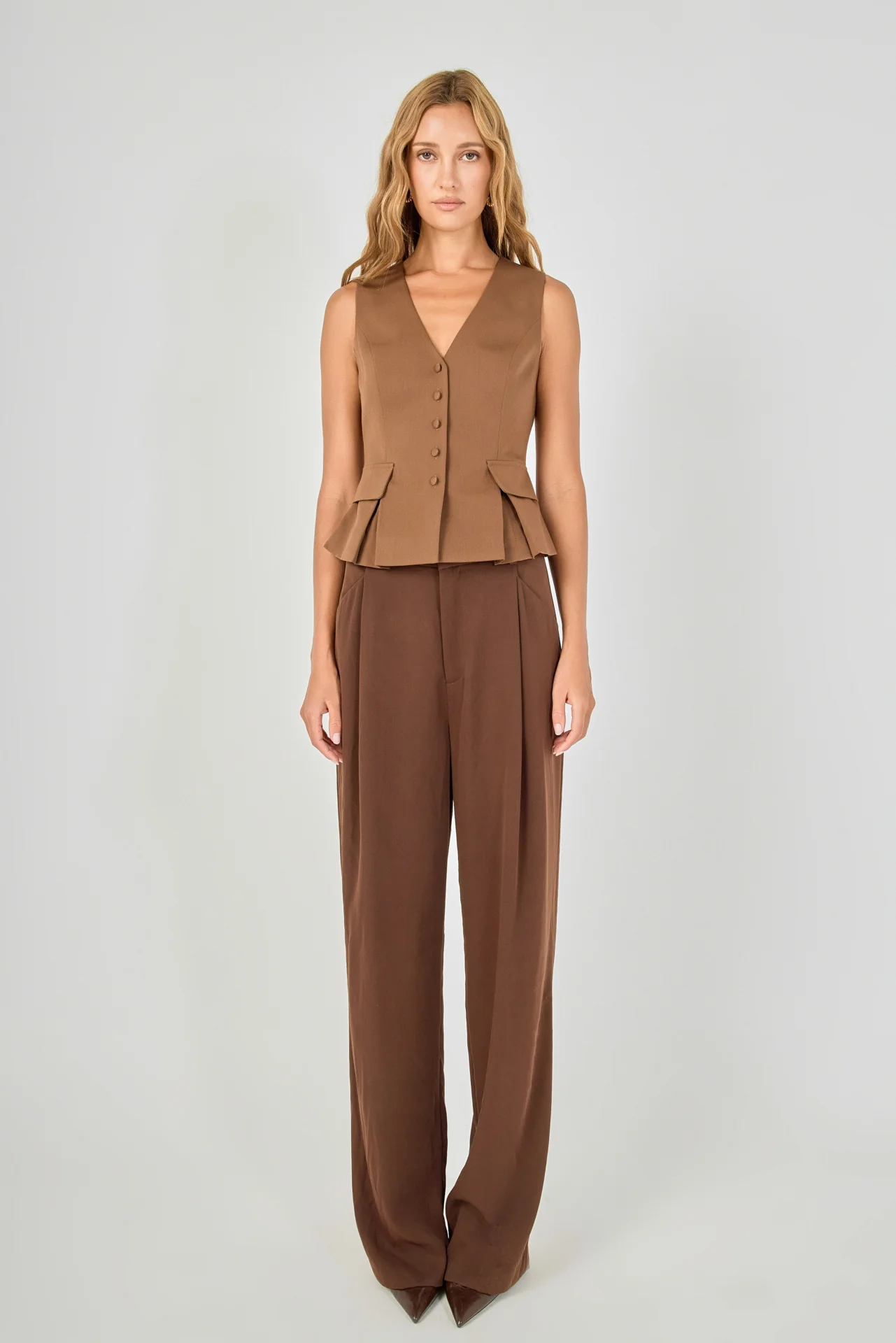 Button Detail Peplum Top - vipsense