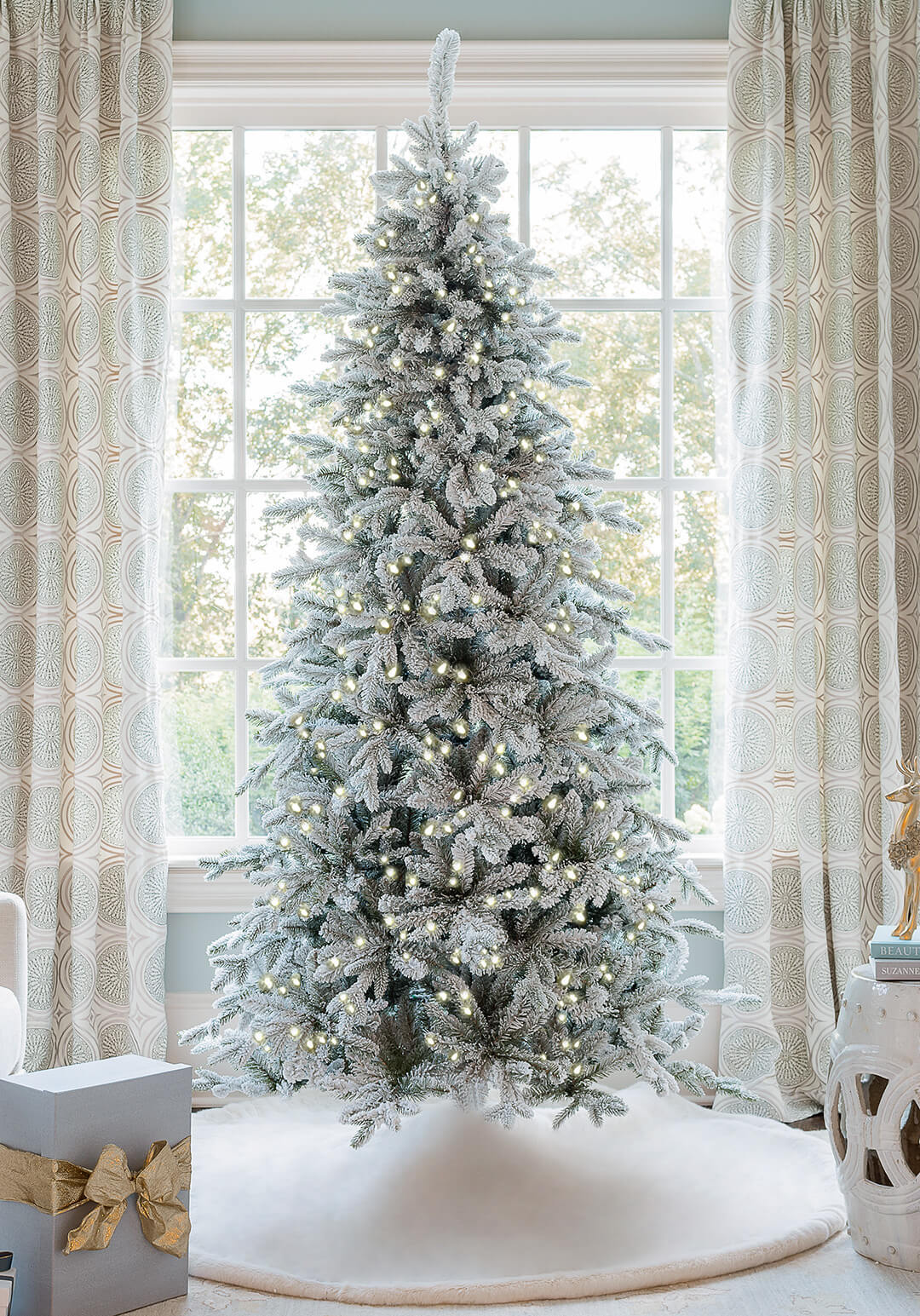 10' Queen 🎄 Slim Artificial Christmas Tree 1000 Warm White LED Lights