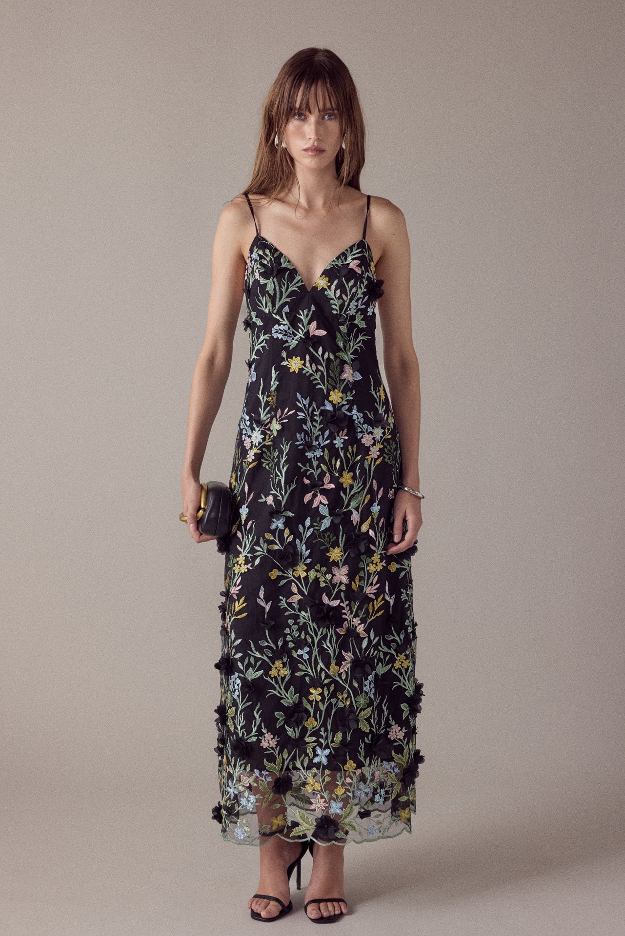 3D Floral Embroidered Maxi Dress - vipsense