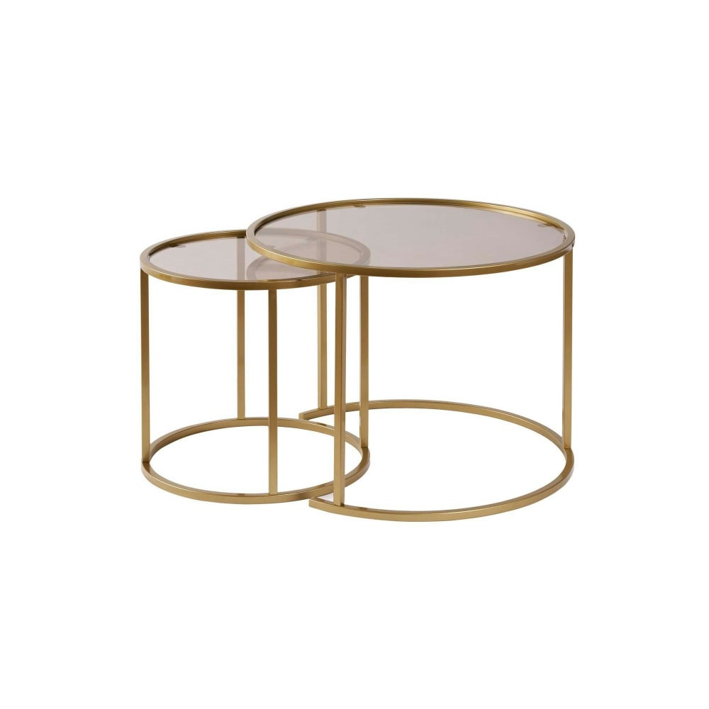Tulum - Table gigogne ronde 60cm - verre ambré et métal doré (lot de 2)