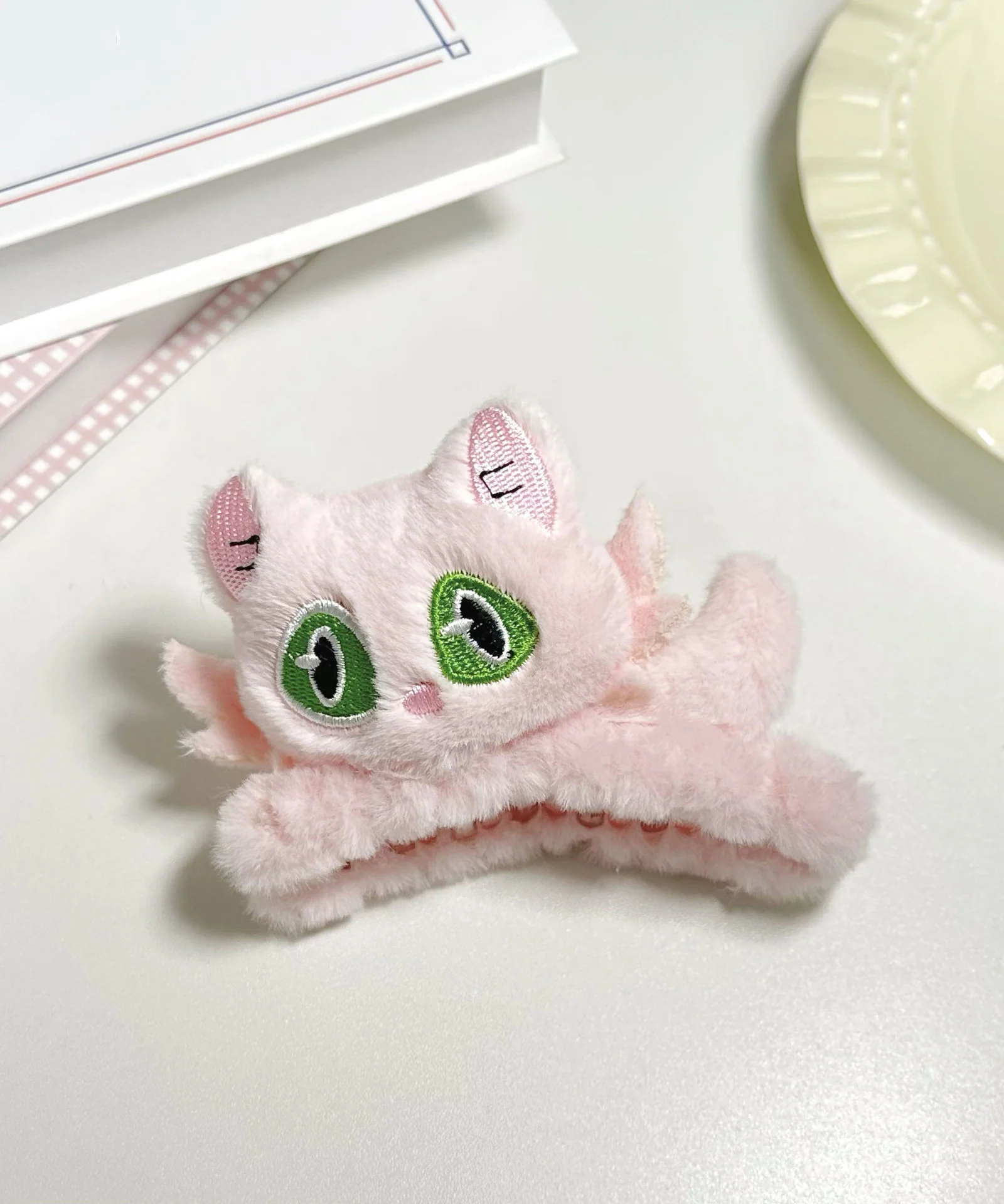 Cute Black Alloy Fuzzy Fur Fluffy Little Cats Hairpin