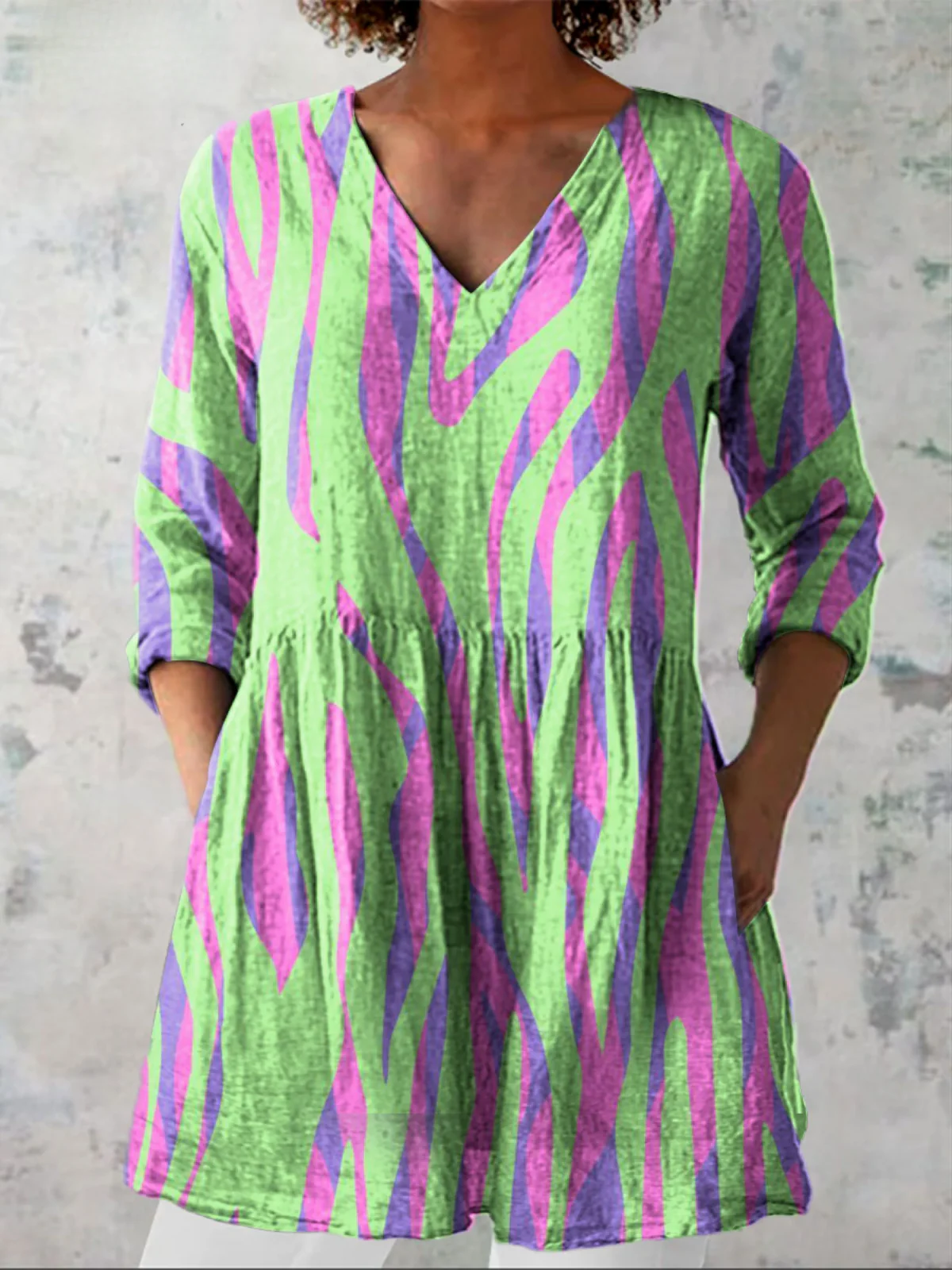 Oceane  Long Blouse with V-Neck