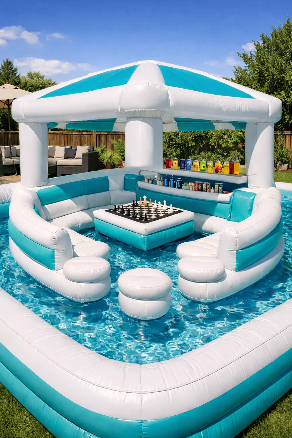 Inflatable Floating Pool Lounge – Backyard Pool Pavilion with Seating