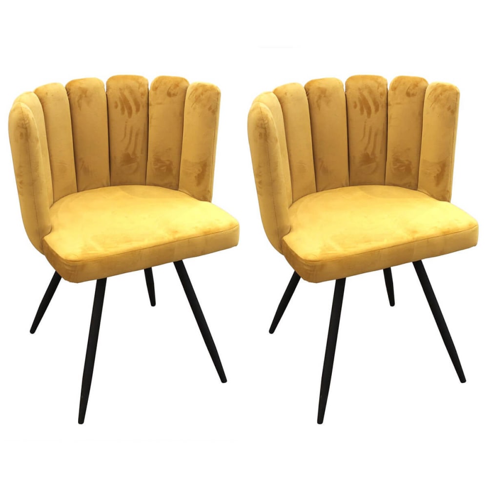 Charlotte - Lot de 2 chaises velours jaune et métal noir