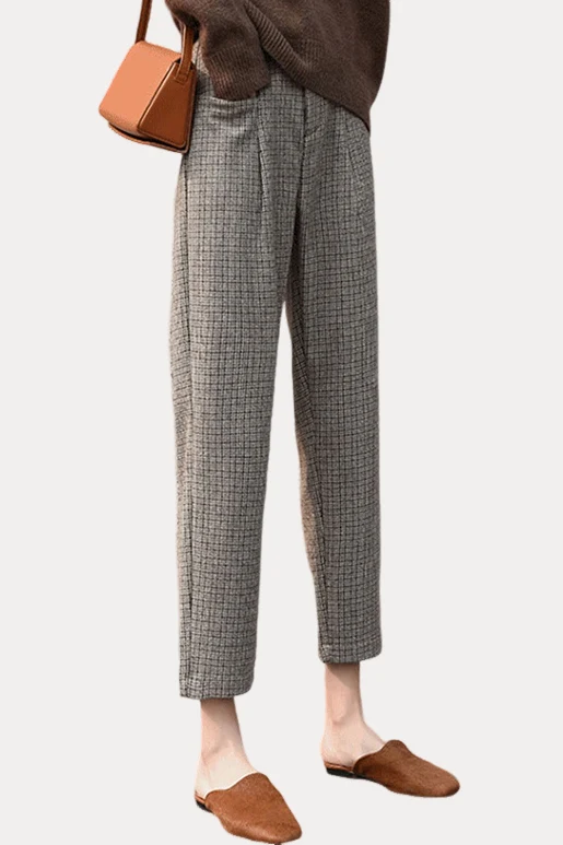 Retro Office Houndstooth Woolen Pants - gazingly