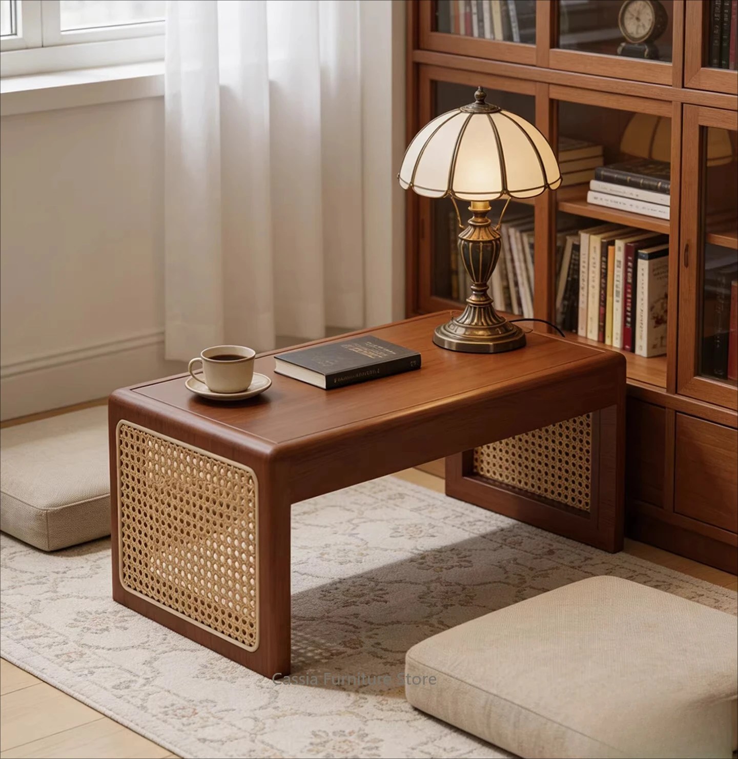 Vintage Solid Wood Rattan Table