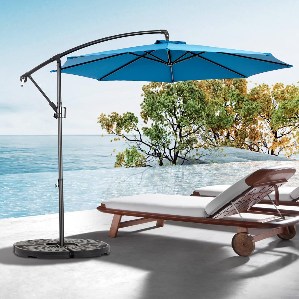 Parasol de jardin bleu octogonal , ouverture à manivelle, sans socle