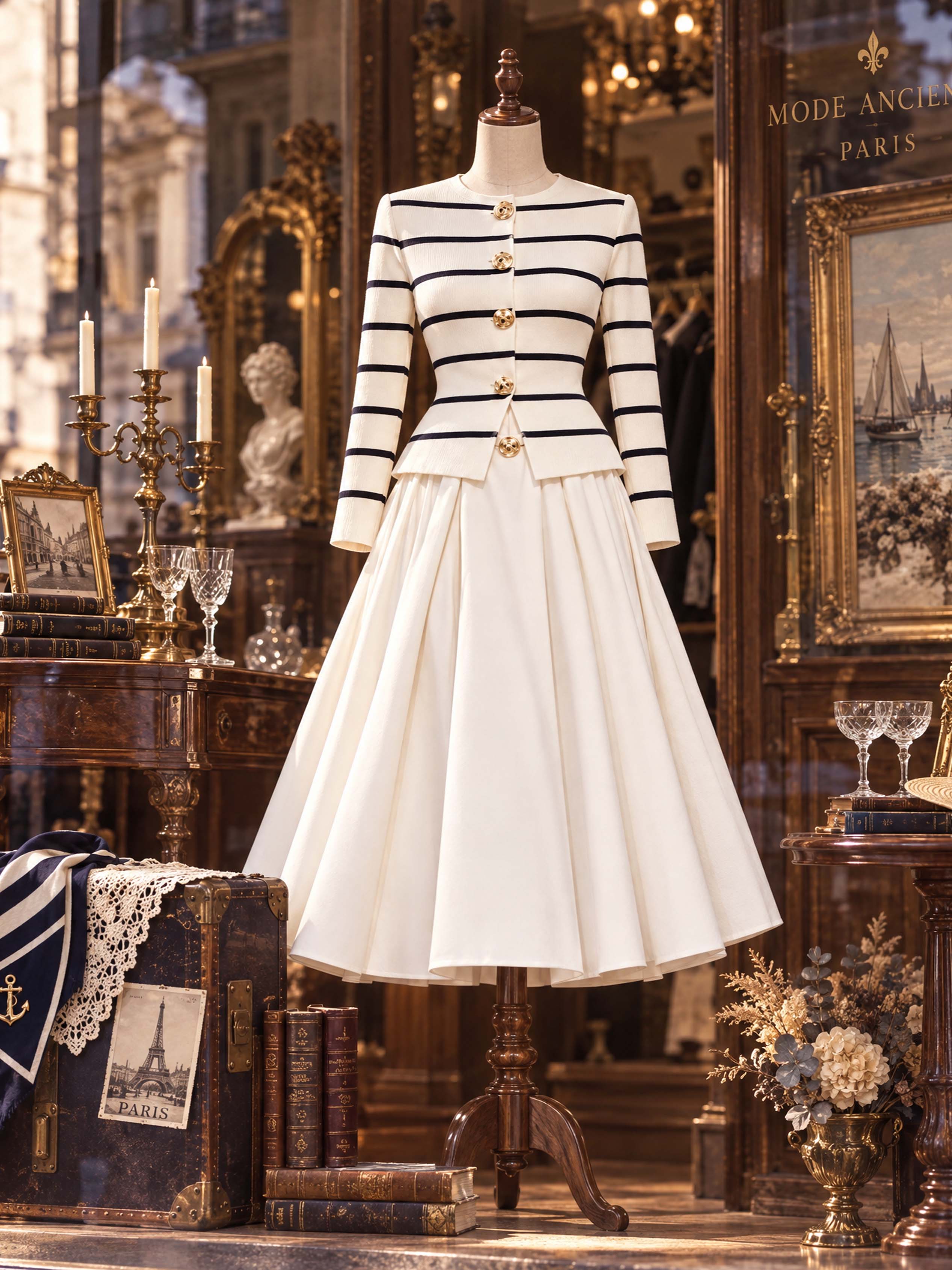 Retro High‑Waist A‑Line Midi Skirt - jugjet