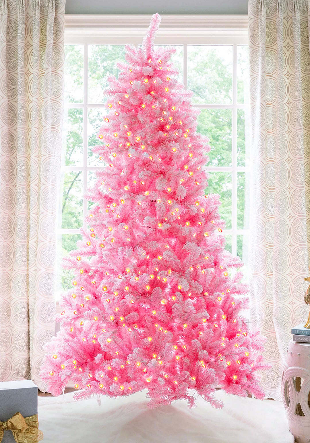 7.5' Duchess Pink 🎄 Artificial Christmas Tree with 600 Warm White LED Lights