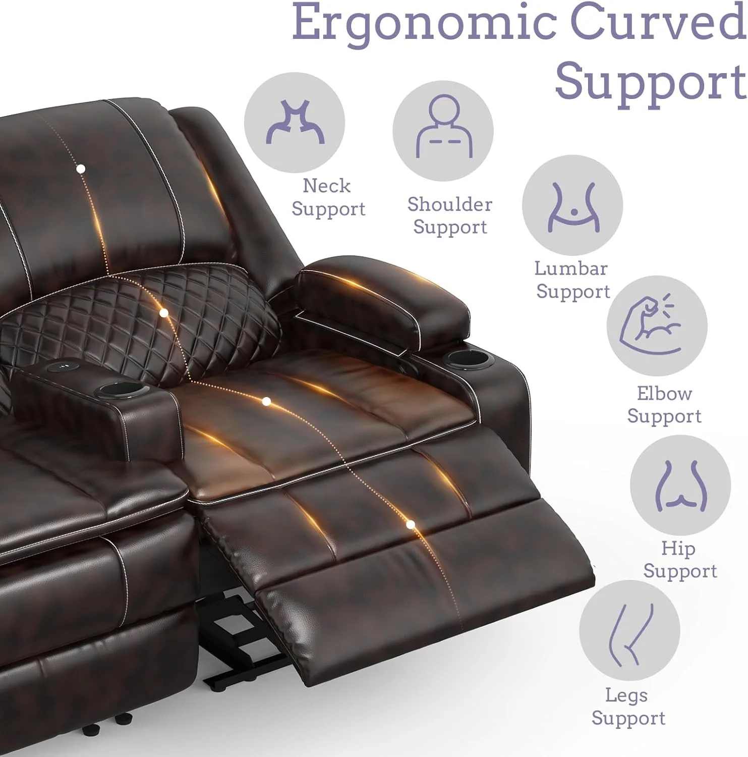 4-seater sofa (2+2) Adjustable 4-seater sofa with semi-automatic relaxation function, relaxation chair cover and console built-in tray bracket, dual USB ports, side pockets