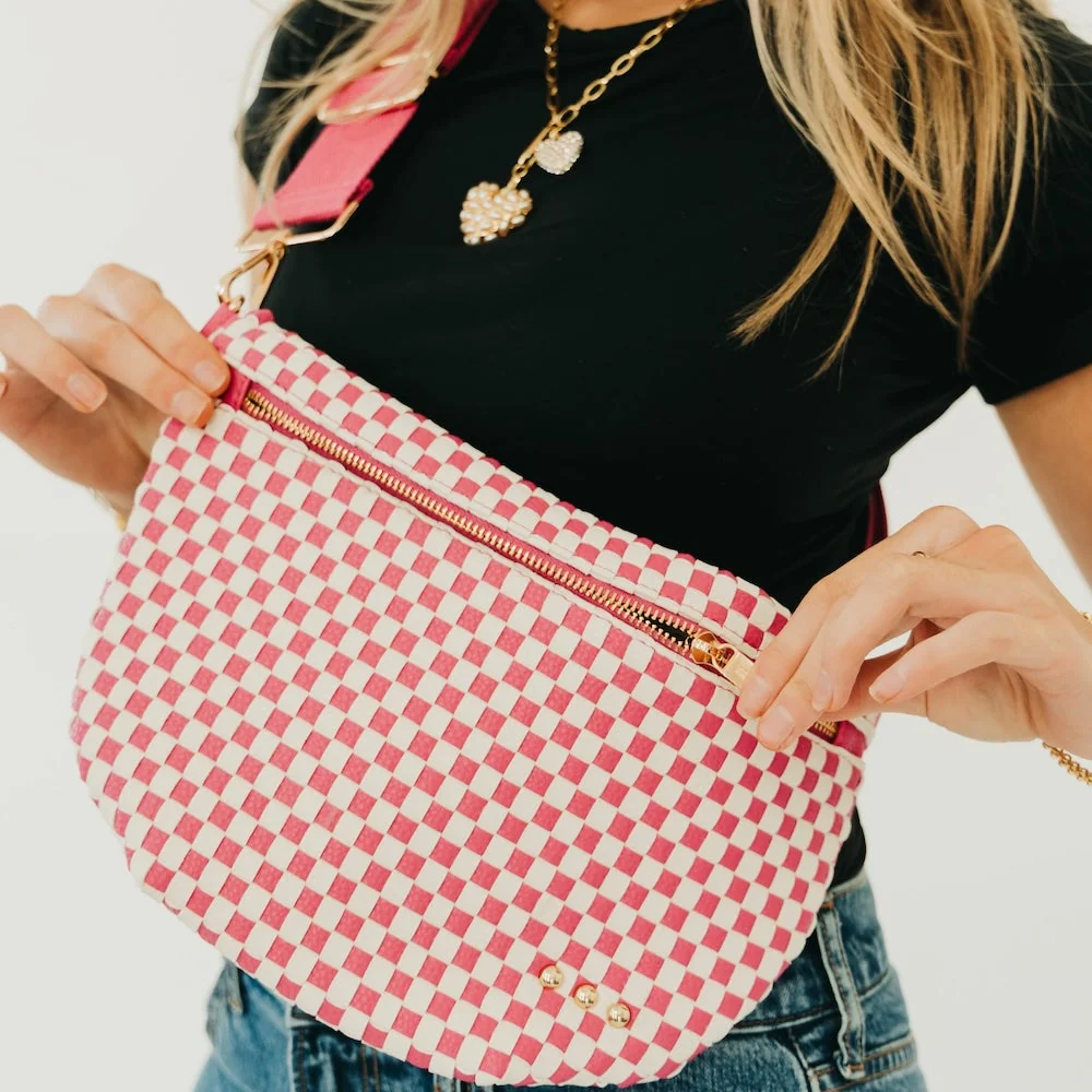 Woven Bum Bag - Pink & White Check