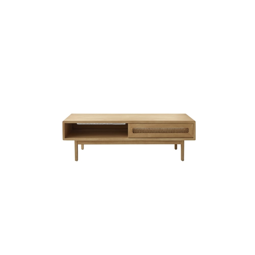 Luis - Table basse en bois d'orme massif et cannage Luis