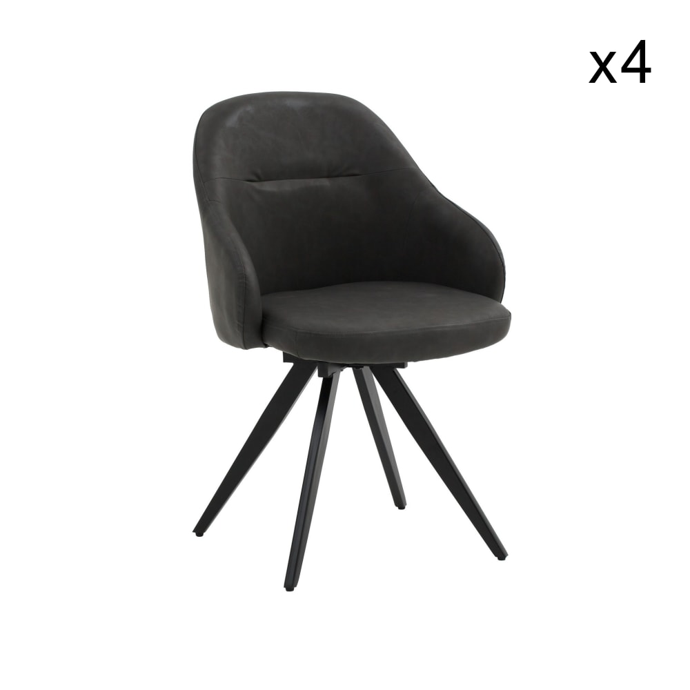Covent - Ensemble de 4 chaises pivotantes en simili-cuir anthracite, pieds noir