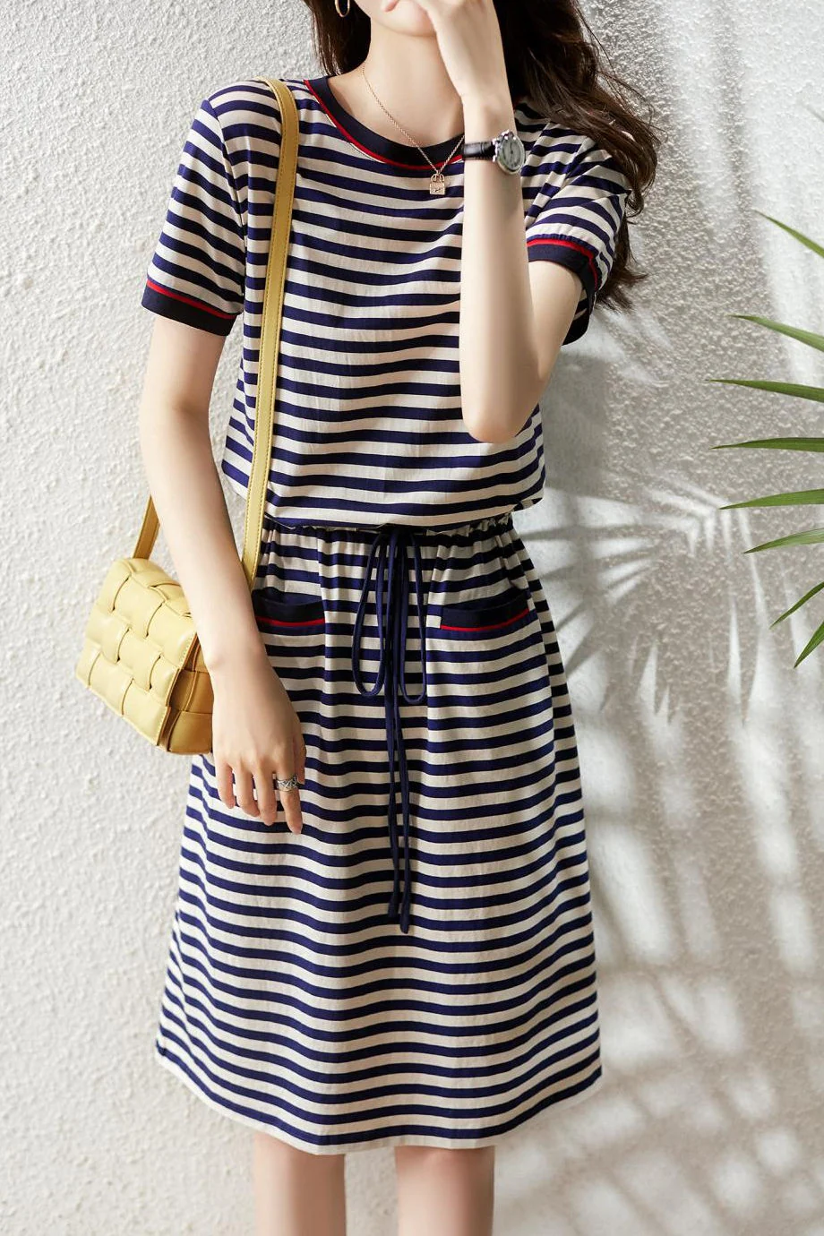 Casual Striped Fitted Waist Dress - gazingly