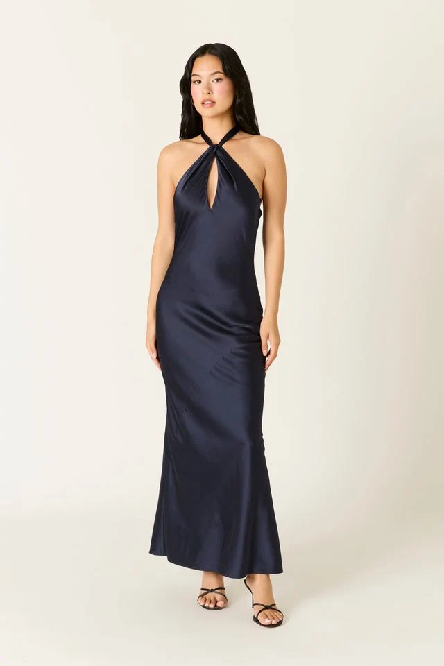 Satin Keyhole Maxi Dress - guttulla