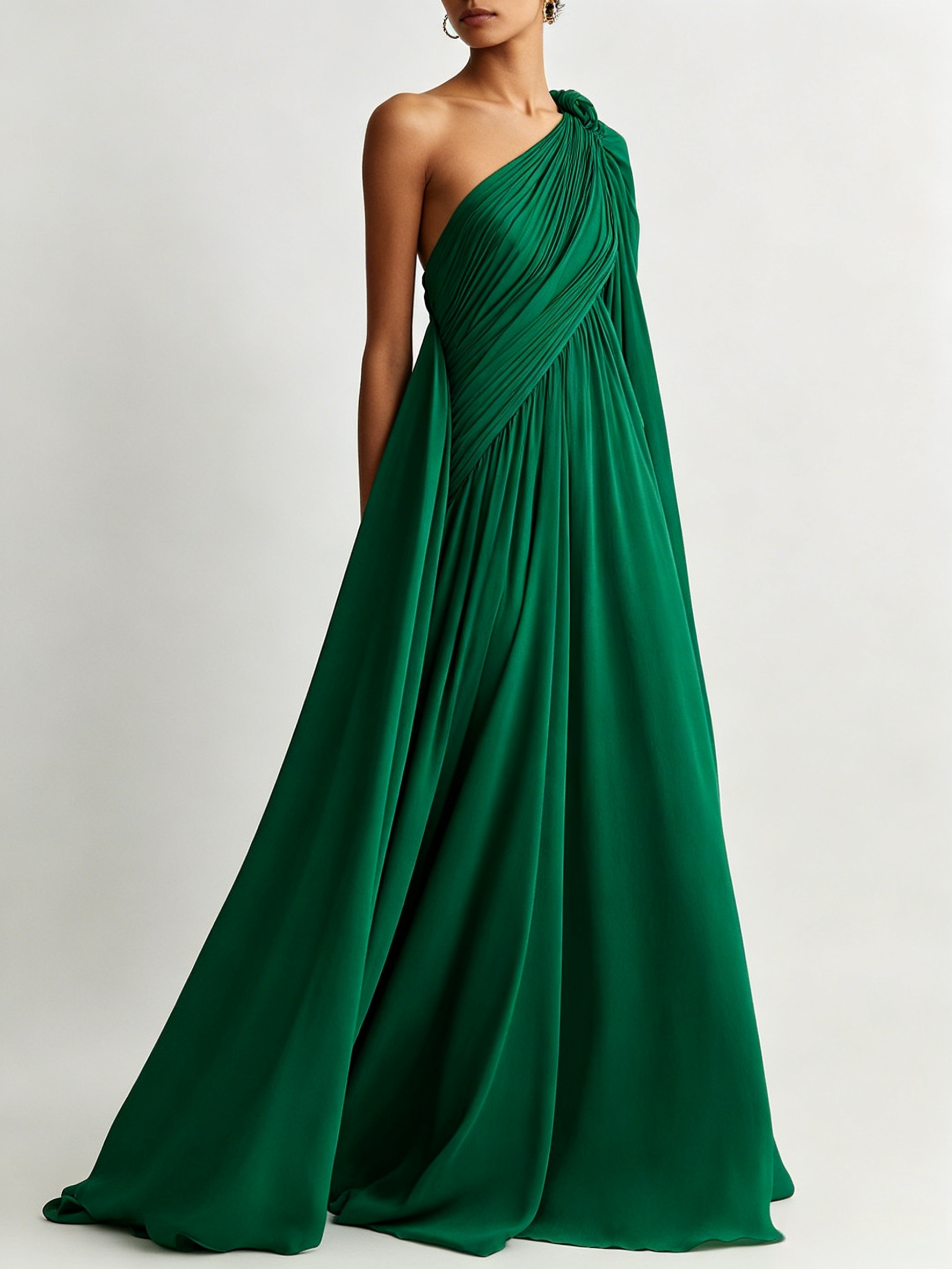 Glamorous Disposition Green One Shoulder Ruched Maxi Dress