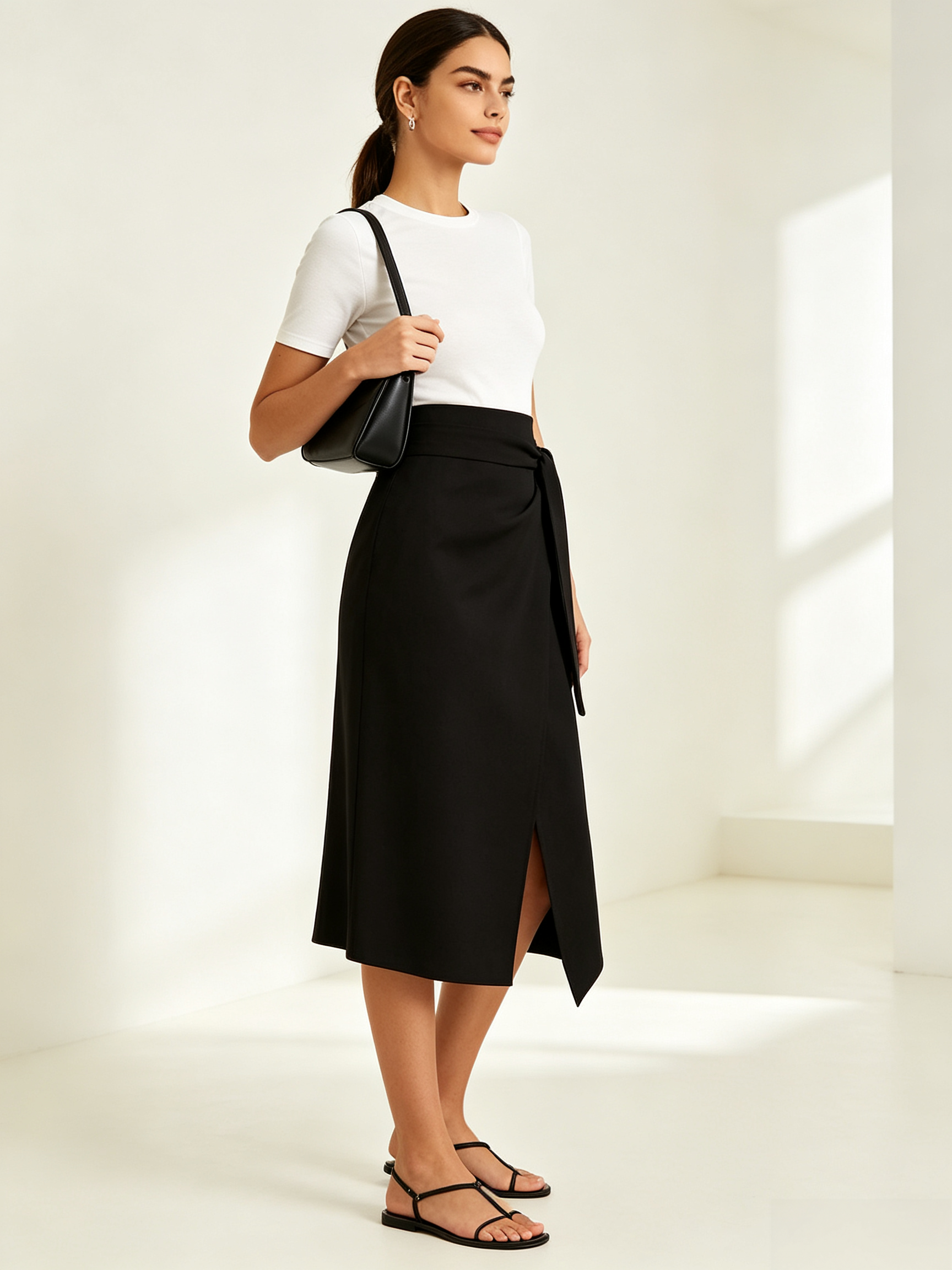 Irregular Package Belted Midi Skirt