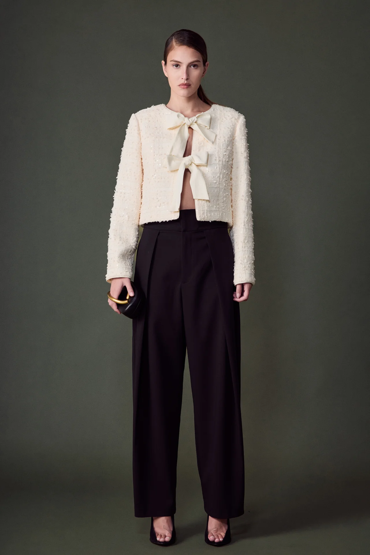 Bow Tie Textured Tweed Jacket - vipsense