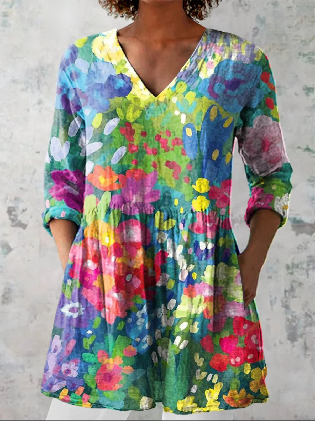 Maelle  Long Blouse with V-Neck