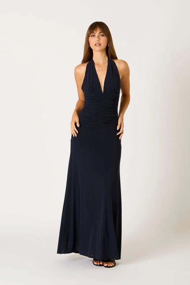 Ruched Halter Maxi Dress - guttulla