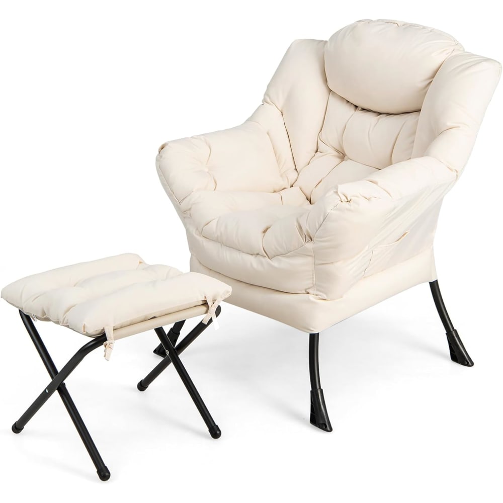 Fauteuil salon avec repose-pieds ottoman pliant beige