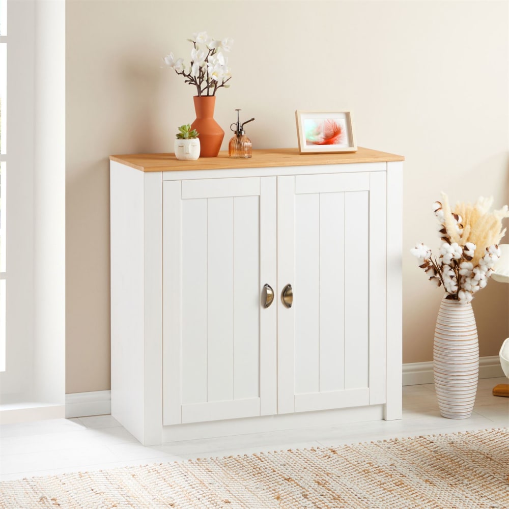 Bolton - Buffet 2 portes battantes en bois, blanc/brun